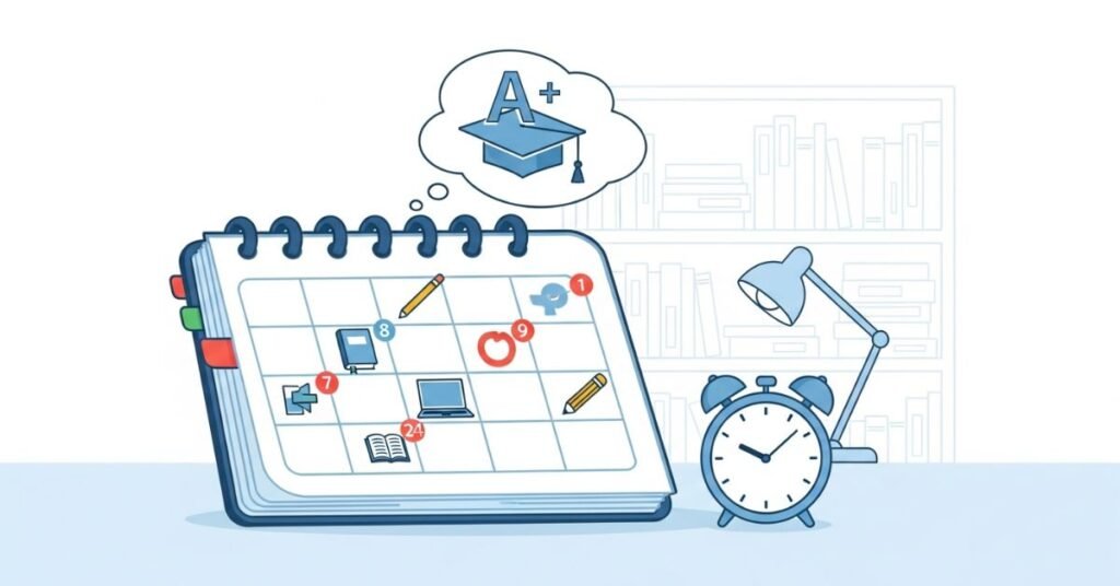 Illustrative image for a blog section about Start Early and Create a Study Schedule. Clean, modern